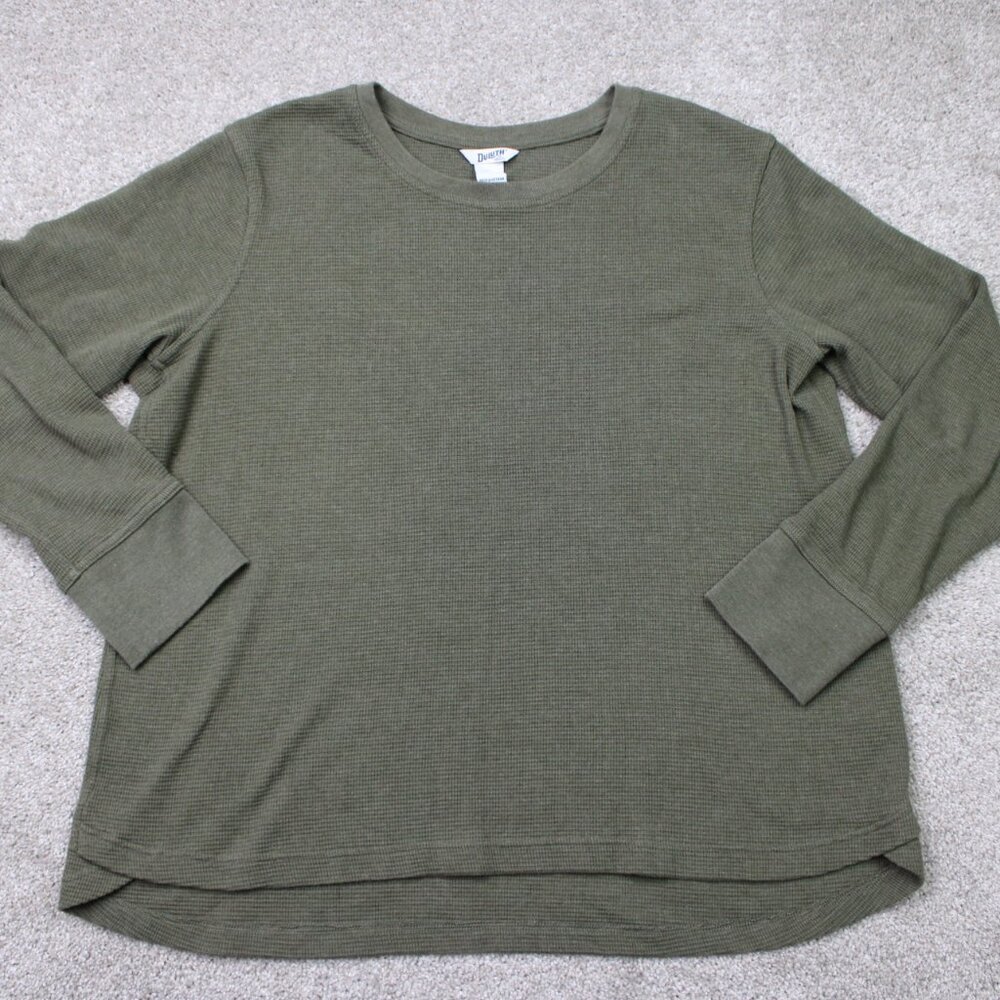 Duluth Trading Shirt Women 2XL XXL Green Burly Thermal Long Sleeve Crew Pullover